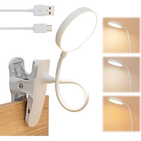 Xh4000 Klemm-bettleuchte – Wiederaufladbar, 20 Leds, 3 Modi + Dimmbar, 360° Flexibler Schwanenhals – Weiß