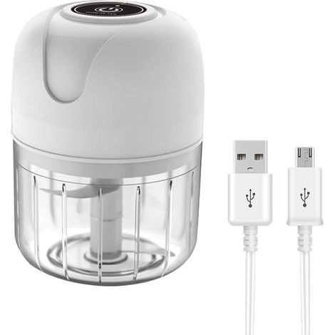 Elektrische Knoblauchpresse, Mini-mixer, Zerkleinerer, Kabelloser Fleischwolf Mit Usb-ladefunktion Für Fleisch, Obst, Gemüse, Ingwer, Zwiebeln, Knoblauch, Nüsse (weiß) [energieklasse A+]