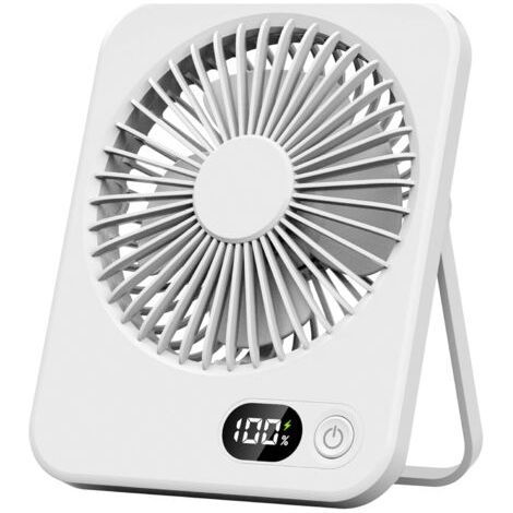 Qorva-tischventilator (weiß) Mit Usb-anschluss, Akkuanzeige, 180° Klappbar, 5 Geschwindigkeitsstufen Für Leise Kühlung, Verbesserte Flügel, Geeignet Für Schlafzimmer Und Büro