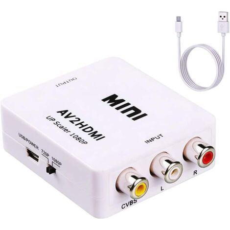 Qorva Rca-zu-hdmi-konverter, Av-zu-hdmi, Mini-1080p-composite-audio-video-adapter, Pal/ntsc-kompatibel Für Tv/pc/ps3/blu-ray-dvd-player, Weiß