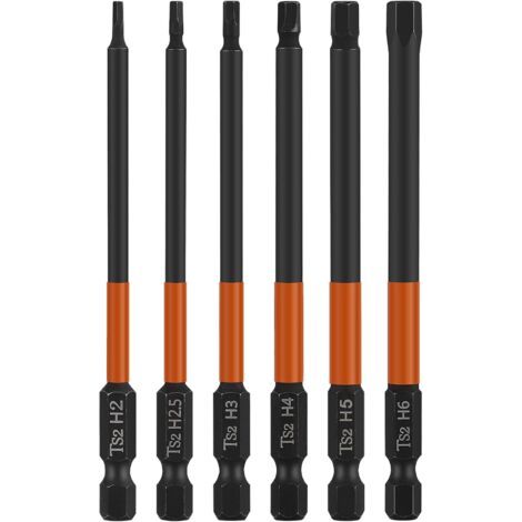 Qorva – Set Mit 6 Magnetischen 1/4"-schraubendreherbits, 100 Mm Langer Sechskantkopf, Sechskantschaft H2, H2,5, H3, H4, H5, H6, Sechskantschlüssel