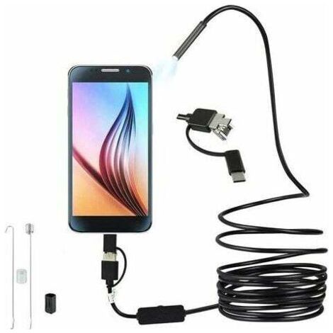 Qorva 3-in-1 Ultradünne 5,5-mm-usb-endoskop-hd-inspektionskamera Mit 6 Einstellbaren Leds, Ip67 Wasserdichtem Schlangenkabel, Kompatibel Mit Android, Windows Und Tablets (5 M)