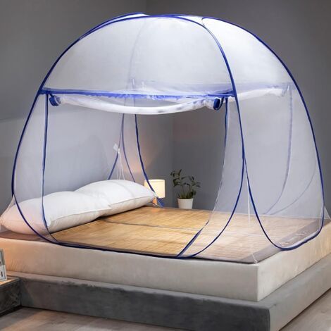 Qorva Moskitonetz Fürs Bett, Blau, 180 X 200 X 150 Cm, 1 Stück, Tragbares Moskitonetz Für Camping Und Reisen