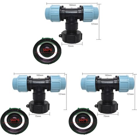 Packung Mit 3 Ibc-tankadaptern S60 X 6 - T-stück Für Wasserschlauchanschluss - T-abgang (32-mm-t-stück-abgang)