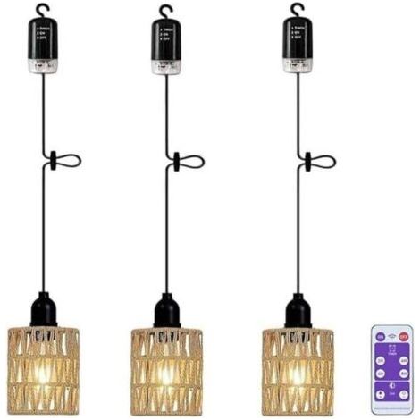 Qorva Batteriebetriebene Pendelleuchte, Lampenschirm Aus Böhmischem Rattan, Deckenleuchte Ohne Stromanschluss, Wasserdichte Lampe Für Keller, Schlafzimmer, Weihnachtsdekoration, Geschenk