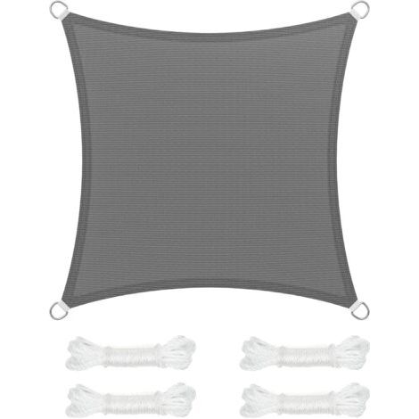 Qorva – Graues Sonnensegel 2 X 2 Meter, Polyestergewebe, Sonnenschutz, Atmungsaktiv, Wasserdurchlässig, Geeignet Für Terrasse, Garten, Balkon, Camping, Quadratisch, Konkav, Mit Seil