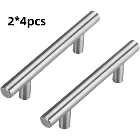 Qorva – Set Mit 8 Türgriffen Aus Edelstahl (100 X 10 X 32 Mm), Schubladengriffe Für Küchenmöbel, 64 Mm Lochabstand