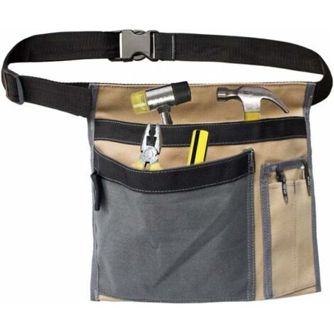 Qorva Werkzeuggürteltasche, 12 Oz Canvas, Multifunktionale Schürze Mit Verstellbarem Gürtelclip Für Werkstattaufbewahrung/schraubendrehertasche – Kontrastierende Beigegraue Farbe