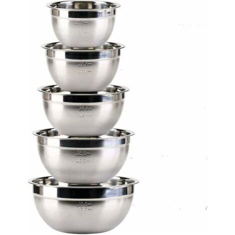 Qorva 5-teiliges Edelstahl-rührschüssel-set, Edelstahl-salatschüssel, Edelstahlschüssel, Größen (1,4 L, 1,9 L, 2,4 L, 3,3 L, 4,5 L) Als Servierschüsseln Für Cremes, Snacks, Chips Und Andere Leckereien