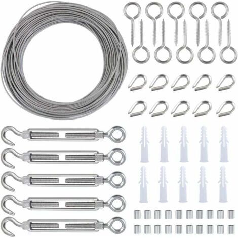 Qorva – Robustes Gartenzaun-set Aus Edelstahl Mit Pvc-beschichtung, 30 M, Inklusive Ösenschrauben, Drahtspanner Und Haken – Fei Yu