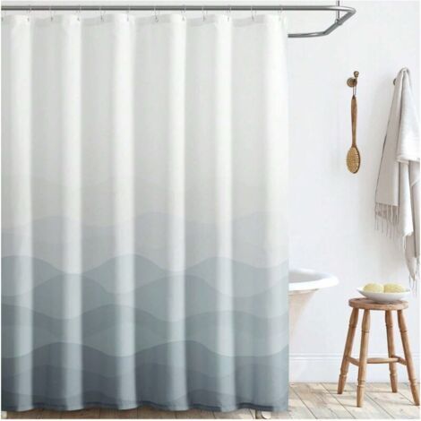 Qorva – Duschvorhang Mit Ombré-muster Und Meereswellenmotiv, Graues, Wasserdichtes Material Für Badezimmer, Farbverlauf, Maritimes Küsten- Und Stranddekor, Inklusive 12 Haken, 180 X 180 Cm