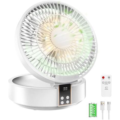 Qorva-4000mah Ultra-leistungsstarker, Leiser Ventilator, Tragbarer Tischventilator, Usb-wiederaufladbarer Tischventilator, 120° Drehbarer Tischventilator Mit Led, Fernbedienung, Timer, 3 Geschwindigke