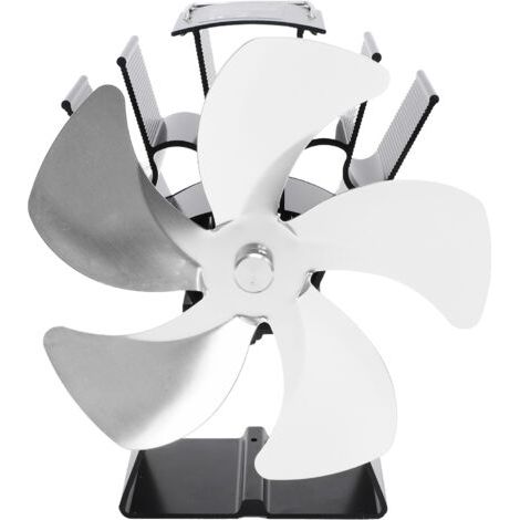 Qorva – 5-blatt-holzofenventilator, Vertikaler Trapezförmiger Sockel, Wärmebetrieben, Tragbar, Thermisch, Für Zuhause Und Camping, Silber