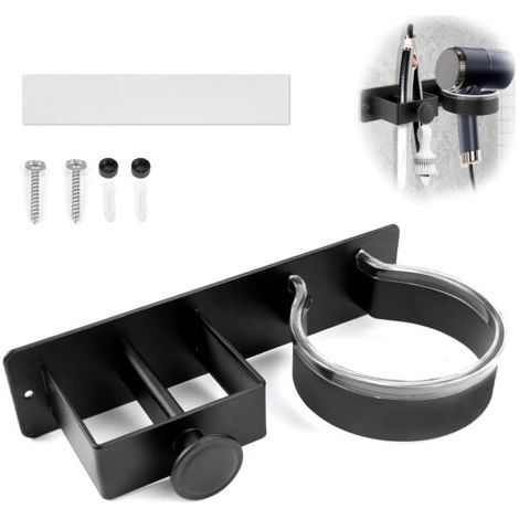Qorva Wandhalterung Für Haartrockner, 3-in-1 Selbstklebender Haartrocknerhalter Aus Aluminium, Wandhalterung Für Haarglätter (mit Schrauben), Haartrockner-aufbewahrungsregal (mit Haken)