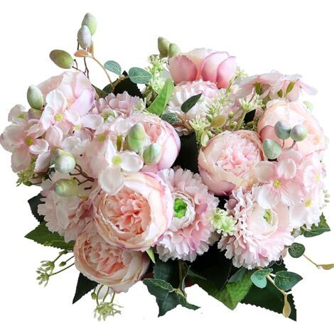 Qorva Künstlicher Rosen- Und Pfingstrosen-seidenblumenstrauß – 2 Stück – Uv-beständig – Hochzeits- Und Partydekoration