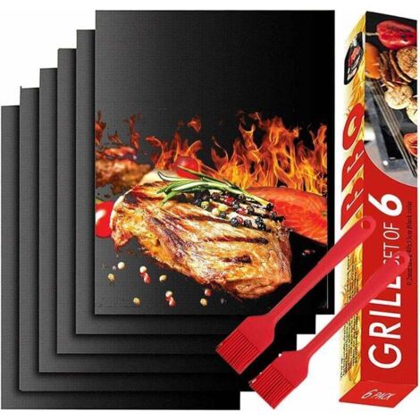 Qorva Teflon-grillmatte, Antihaftbeschichtung, 6er-set Grillmatten 40x33 Cm, Wiederverwendbare Und Hitzebeständige Kochmatten Für Gasgrill-fans (schwarz)