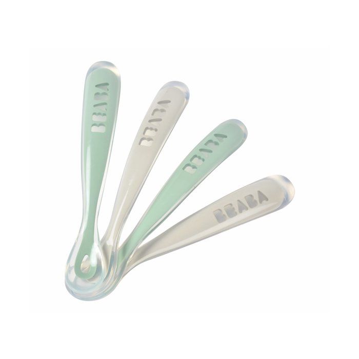 Set Of 4 1st Age Silicone Spoons Velvet Grey/sage Green