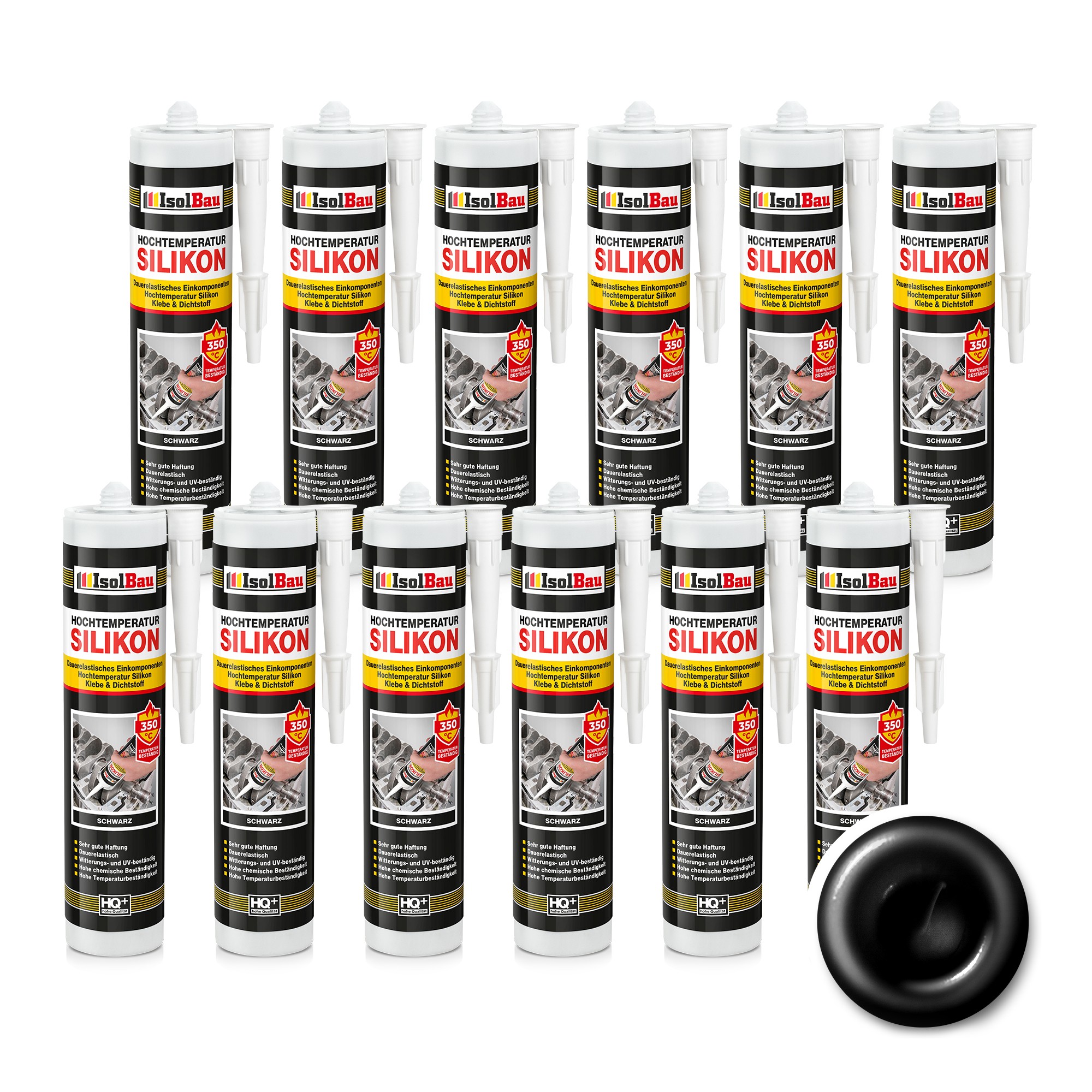 Hochtemperatursilikon 12 X 300ml 350°c Dichtmasse Dichtstoff Ofen Motor Schwarz