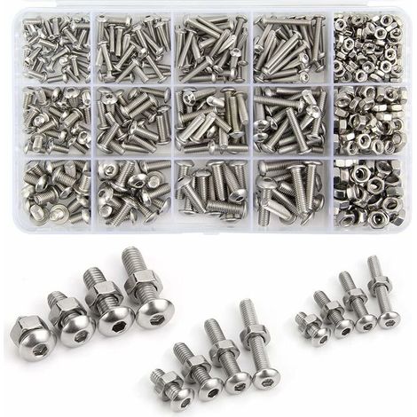 500-teiliges Set Mit M3-, M4- Und M5-schrauben Und -muttern Aus Edelstahl 304, Sechskant- Und Innensechskantschrauben Mit Aufbewahrungsbox