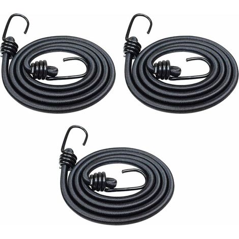 Set Mit 3 Robusten 120 Cm Langen Gummiseilen Mit Haken Für Auto, Wohnwagen Und Wohnmobil – Schwarz