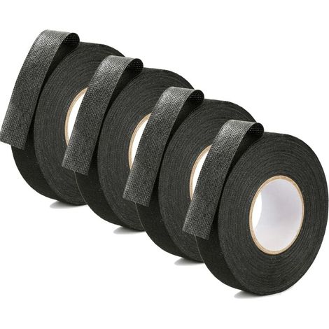 Packung Mit 4 Hochwertigen Textilklebebändern Für Autos, Schwarze, Hochtemperaturbeständige, Flammhemmende Isolierung, Hohe Klebkraft Für Autowerkzeuge (19 Mm X 15 M).