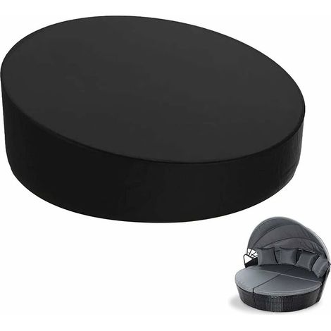 Runde, Wasserdichte Gartensofa- Und Bettabdeckung Aus 210d-rattan – Wetterschutz – Gartenmöbelabdeckung Mit Aufbewahrungstasche (schwarz)