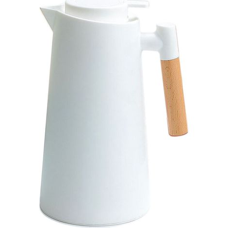 1-liter-thermoskanne, Doppelwandige Vakuum-kaffeemaschine, Thermoskanne, Thermoskanne Mit Holzgriff, Wasserkocher, Isolierflasche, Teekanne, Hält Getränke Heiß Und Kalt (weiß)