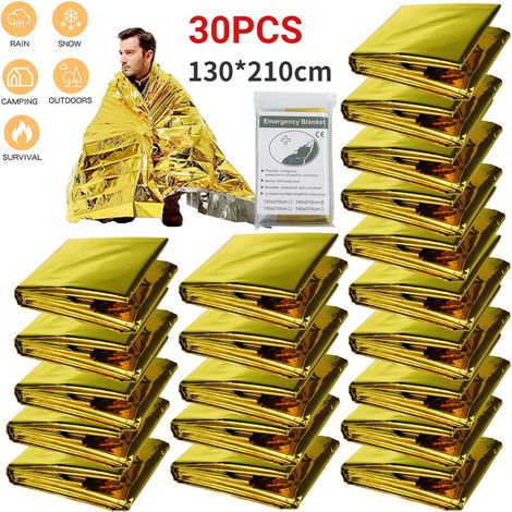 30-teiliges Goldenes Überlebensdecken-set – Wasserdichtes Notfall-set Für Den Außenbereich, Erste-hilfe-rettungsdecke, Thermodecke, Militärdecke, 130 X 210 Cm
