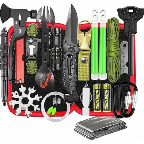 Überlebensset + Erste-hilfe-tasche + Feuerstarterstein, Abdeckung, Multifunktionswerkzeug, Zange, Werkzeug, Militärzubehör, Komplettset, Erste-hilfe-geräte, Angelzubehör