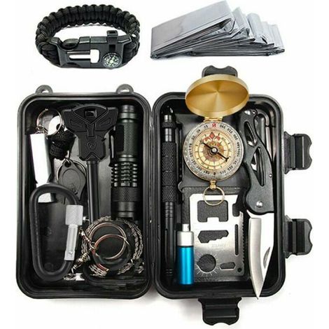 Komplettes Überlebensset + Erste-hilfe-set + Filterstrohhalm + Tasche + Feuerstarter + Decke + Multifunktionszange + Militärzubehör + Komplettes Set + Erste-hilfe-gerät + Angelausrüstung + Cisea Zhuo