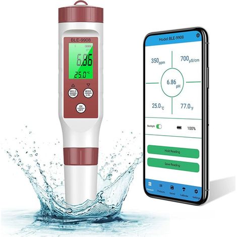 Elektronisches 7-in-1-ph-meter Mit Bluetooth, Atc-wasserqualitätsmessgerät (ph/tds/ec/orp/sg, Genauigkeit 0,01), Automatische Kalibrierung, Hintergrundbeleuchtetes Ph-meter Für Trinkwasser, Aquarium U