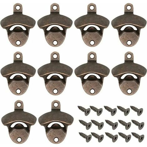Set Mit 10 Vintage-flaschenöffnern Aus Bronze Zur Wandmontage Mit 20 Passenden Schrauben Für Bar, Küche Und Wohnaccessoires
