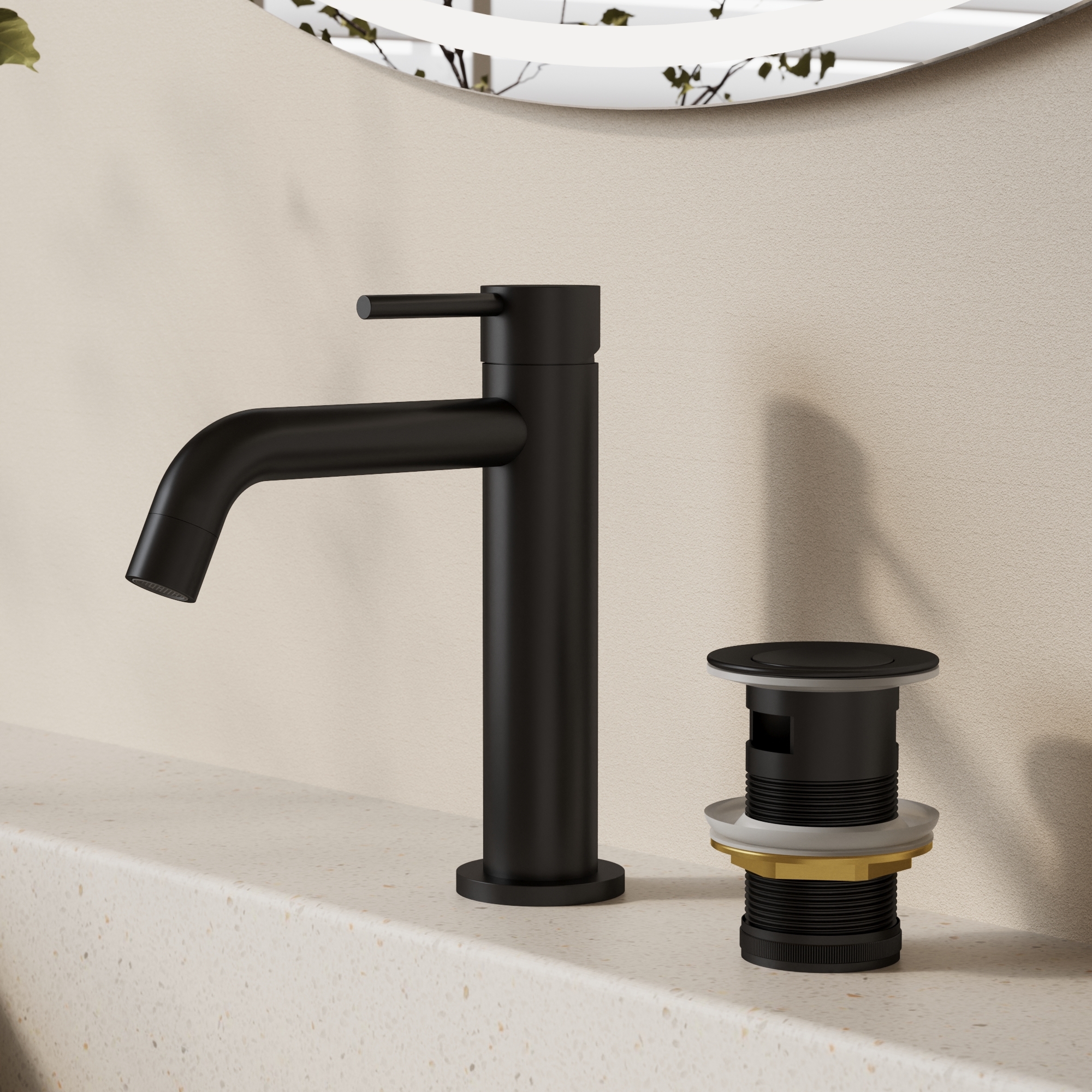 Everstein Wasserhahn Bad Waschtischarmatur Schwarz Matt, Waschbeckenarmatur Mit Pop-up-ablauf, Einhebelmischer, Messingkörper, Luftsprudler, 105 Mm Auslaufhöhe, 125 Mm Ausladung