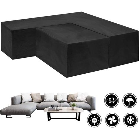 Ecksofa-überzug L 286 X 286 X 82 Cm, Rechteckiger Tischüberzug 155 X 95 X 68 Cm, Wasserdichtes 210d Oxford-gewebe, Kordelzugverschluss, Wind- Und Staubdicht Für Den Garten