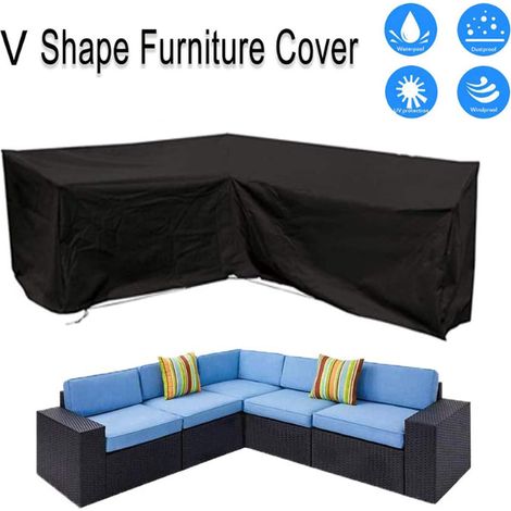 Ecksofa-überzug Größe L, 210d Wasserdichtes Oxford-gewebe, Kordelzugverschluss, Wind- Und Staubdicht Für Den Garten, 286 X 286 X 82 Cm