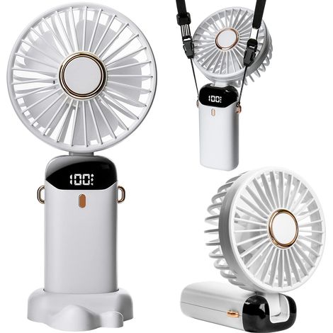 Faltbarer Handventilator, 4000 Mah Akku, Usb-anschluss, 5 Geschwindigkeitsstufen, Led-anzeige, Mit Tischfuß, Aromatherapie, Für Mädchen, Reise, Weiß