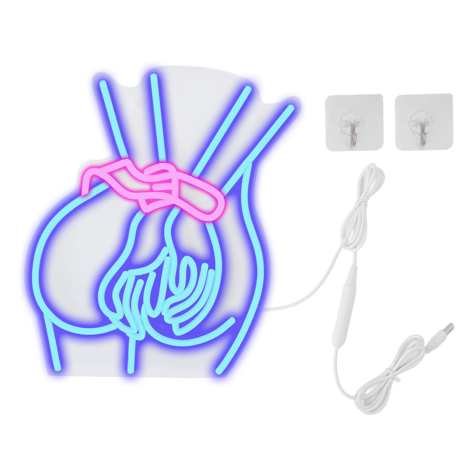 Led-neonreklame „lady Back“, Dimmbar, 32 X 40 Cm, Blau/rosa, Silikon/acryl, Usb-betrieben, Wanddekoration Für Wohnzimmer/bar