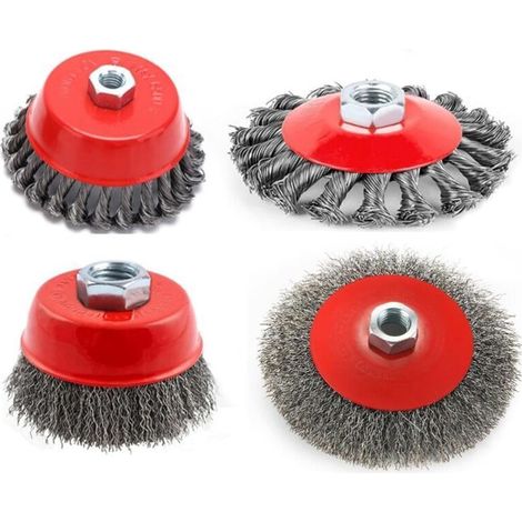 Alliandi Set Mit 4 Metallbürsten Für Winkelschleifer, M14 Gewinde, 75 Mm Und 100 Mm Konische Bürsten, Polierbürsten Für Winkelschleifer.