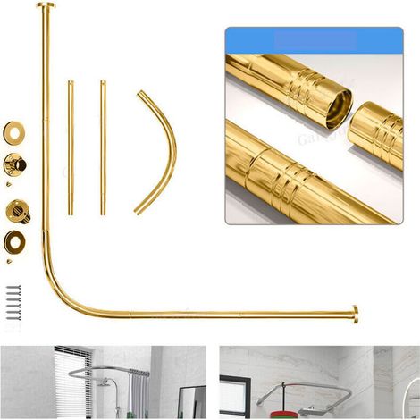 Alliandist L-förmiger, Perforierter Teleskop-duschvorhangring Aus Edelstahl Für Bekleidungsgeschäfte (goldfarben, 68-98 Cm X 68-98 Cm)