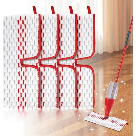 Alliandis 4-teiliges Mikrofaser-nachfüllset Für Sprühmopps, 2-in-1 Wiederverwendbar Für Vileda 1-2 Max Sprühmopps, Rot/graue Nachfüllung, Geeignet Für Alle Bodenarten