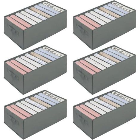 Alliandis Faltbare Aufbewahrungsbox Für Kleidung, Waschbarer Schubladenorganizer Für Hosen, Socken, Westen, Leggings - Grau (6-teilig, 34 X 25 X 17 Cm)