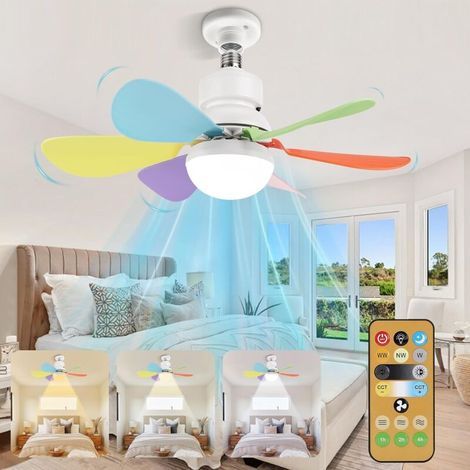 Alliandis Deckenventilator Mit Licht Und Fernbedienung, 30 W Dimmbarer Led-deckenventilator Mit E27-fassung, Deckenventilator-kronleuchter Für Schlafzimmer, Wohnzimmer, 6 Flügel, 3 Geschwindigkeiten,