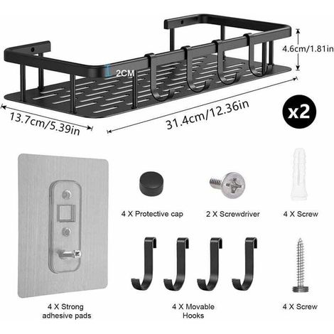 Alliandis 2er-set Duschablagen Ohne Bohren, Wandregal Aus Aluminium Für Badezimmer, Selbstklebende Duschhalterung, Geeignet Für Bad/küche/schlafzimmer