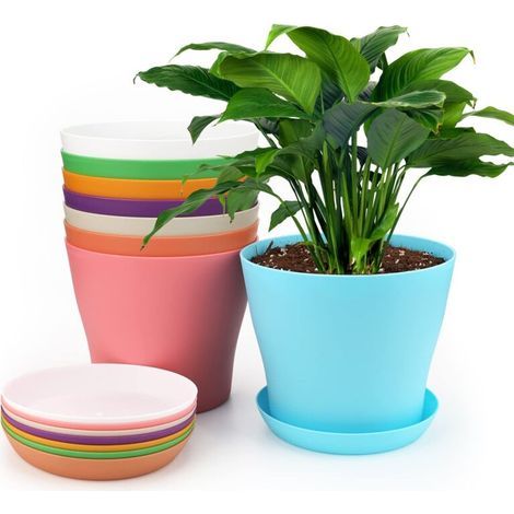 Garden Future 8-teiliges Set 17 Cm Kunststoff-pflanztöpfe, Für Drinnen Und Draußen, Inklusive Untersetzer, Geeignet Für Setzlinge, Kakteen, Sukkulenten, Orchideen Und Kräuter – 8 Farbenfrohe Varianten
