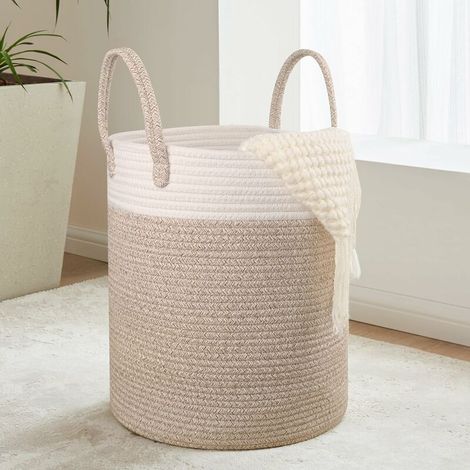 Alliandisp Wäschekorb Aus Gewebter Baumwolle, 38 L, Mit Griff, Aufbewahrungskorb Für Babyspielzeug, Wäschekorb, 35 X 40 Cm