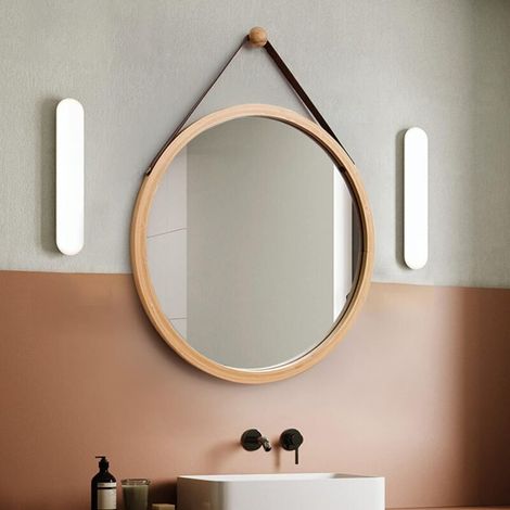 Alliandis Runder Wandspiegel Für Badezimmer, 45 Cm, Dekorativer Spiegel Mit Holzrahmen, Für Schlafzimmer Oder Ankleidezimmer