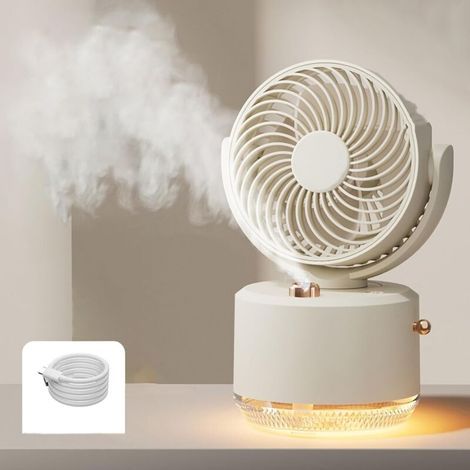 Alliandis Nebelventilator, Kleiner, Leistungsstarker Usb-tischventilator Mit Farbigem Led-licht, Wiederaufladbarer Tragbarer Ventilator - Ideal Für Outdoor-camping, Make-up, Zuhause Und