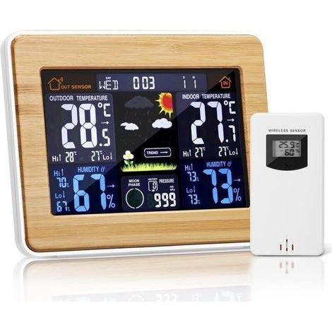 Drahtlose Digitale Wetterstation Garden Future Mit Außensensor – Mit Anzeige Von Uhrzeit, Datum, Temperatur, Luftfeuchtigkeit, Barometer, Alarm, Mondphasenanzeige Und Multifunktionsthermometer