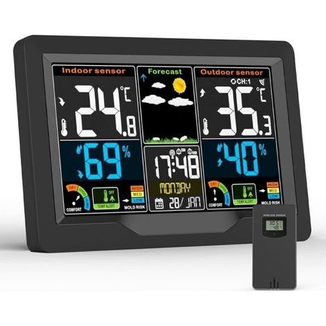 Garden Futurestation Wetterstation, Kabellose Wetterstation Für Drinnen Und Draußen Mit Außensensor, Digitalem Farb-lcd-display, Thermometer, Hygrometer, Barometer, Mondphasenanzeige Und Temperaturvor