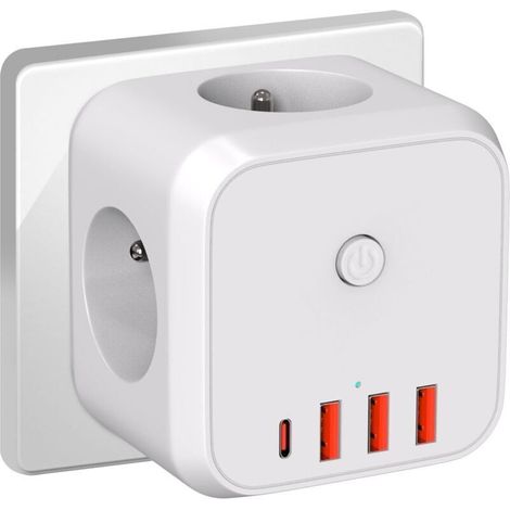 Die Würfelförmige Wandsteckdosenleiste Von Alliandis Verfügt Über Einen 7-in-1-usb-ladeanschluss, Drei Ac-steckdosen, Eine Nennleistung Von 4000 W Und Einen Schalter. Sie Eignet Sich Für Wohnzimmer, B